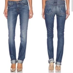 Mother Jeans 27 Holy Rascal Straight Distressed Blue Denim Still Behind Hustle